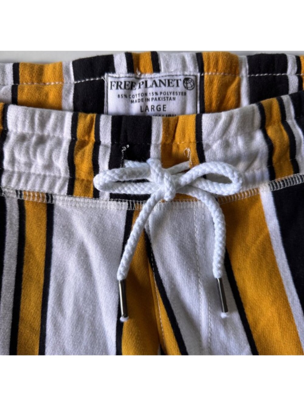 Free Planet Mens Striped Lounge Shorts Black & Gold Knit Large Cotton Blend New - Picture 8 of 15
